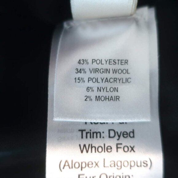 Fleurette Fox Fur Collar Wrap Coat Dark Gray Wool-Blend Size 14 - Picture 8 of 9